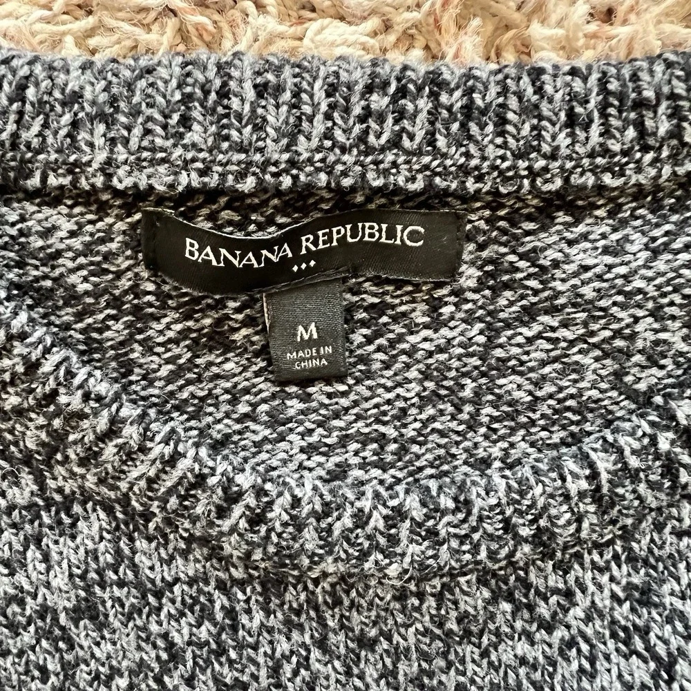 Banana Republic Color Block Sweater Gray Blue Cotton & Wool Blend Men's M Medium